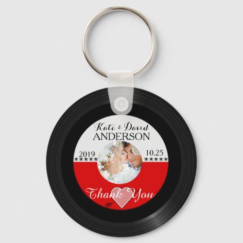 Retro Vinyl Record Photo Wedding Favor Thank You Keychain