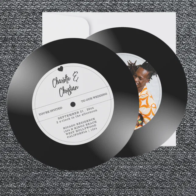 Retro Vinyl Record Photo Wedding Invitation | Zazzle