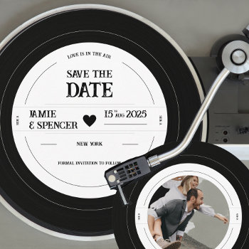 Retro Vinyl Record Photo Wedding Save The Date Invitation by SleepyKoala at Zazzle