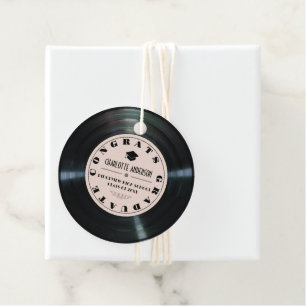 Retro Vinyl Record Pink Graduation Favor Tags