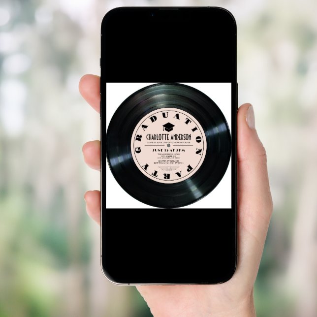 Retro Vinyl Record Pink Graduation Invitation (Front Digital)