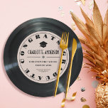 Retro Vinyl Record Pink Graduation Paper Plates<br><div class="desc">This retro art deco graduation party vinyl record paper plate features a light pink background with retro and bold lettering. Perfect for music lovers! Personalize it for your needs. You can find matching products at my store.</div>