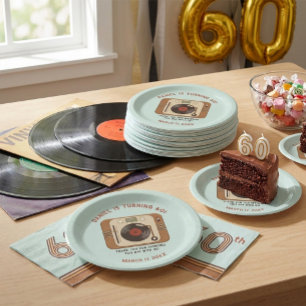 Retro Vinyl Record Player 60th Birthday Paper Plates