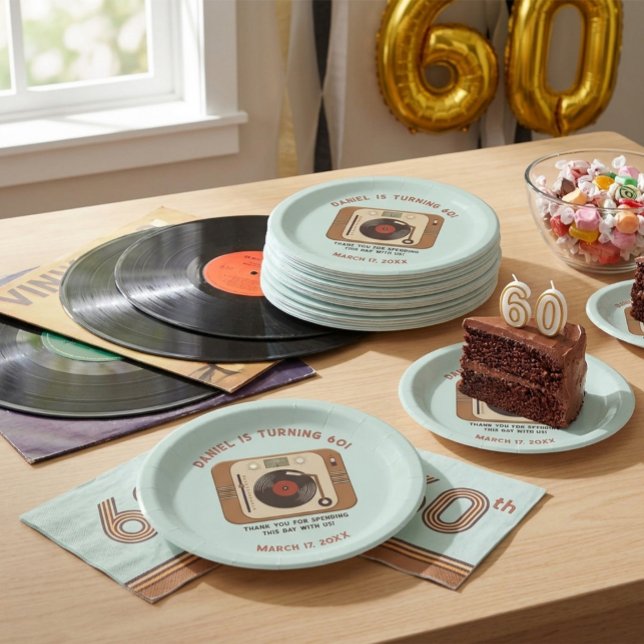 Retro Vinyl Record Player 60th Birthday  Paper Plates (Creator Uploaded)