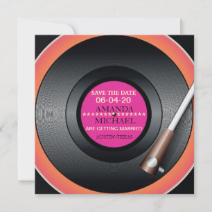 Retro Vinyl Record Player Save The Date Invitation