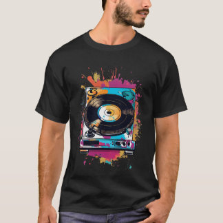 Retro Vinyl Record Player Splash Art  T-Shirt