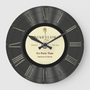 Retro Vinyl Record Printed Design Large Clock