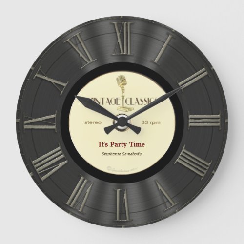 Retro Vinyl Record Printed Design Large Clock