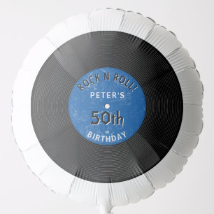 Retro Vinyl Record Rock N Roll Blue Birthday Balloon