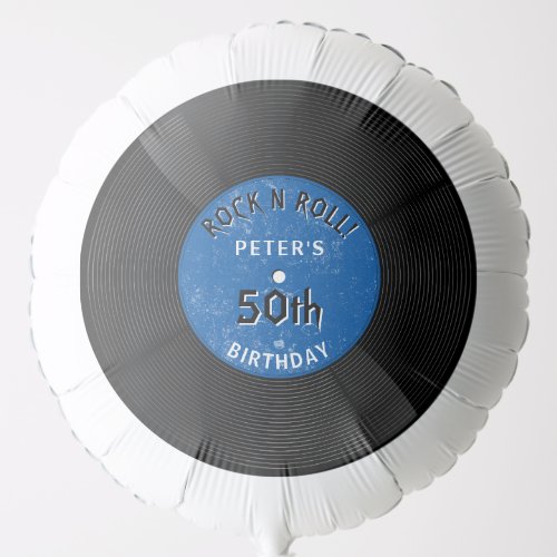 Retro Vinyl Record Rock N Roll Blue Birthday Balloon