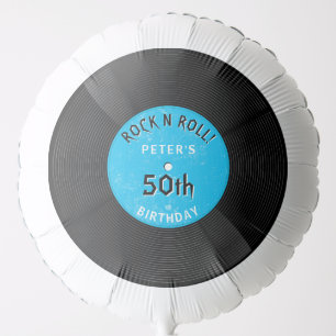 Retro Vinyl Record Rock N Roll Blue Birthday Balloon