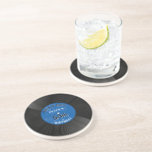 Retro Vinyl Record Rock N Roll Blue Birthday Coaster