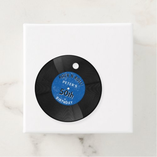 Retro Vinyl Record Rock N Roll Blue Birthday Favor Tags