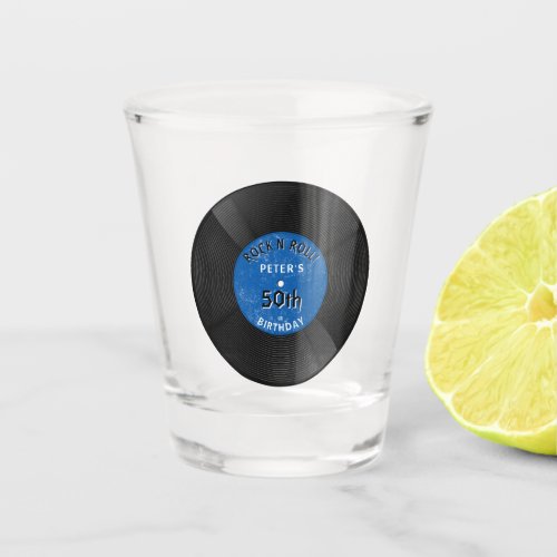 Retro Vinyl Record Rock N Roll Blue Birthday Shot Glass