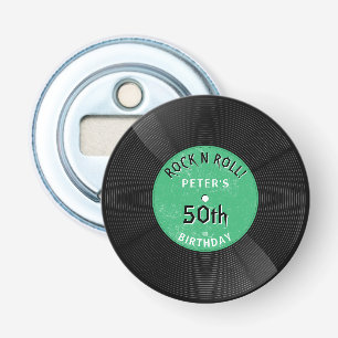 Retro Vinyl Record Rock N Roll Green Birthday Bottle Opener