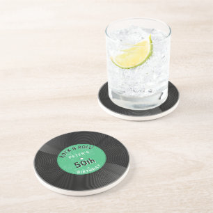 Retro Vinyl Record Rock N Roll Green Birthday Coaster