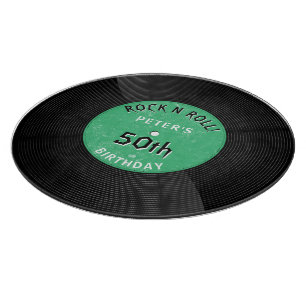 Retro Vinyl Record Rock N Roll Green Birthday Cutting Board