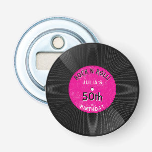 Retro Vinyl Record Rock N Roll Pink Birthday Bottle Opener