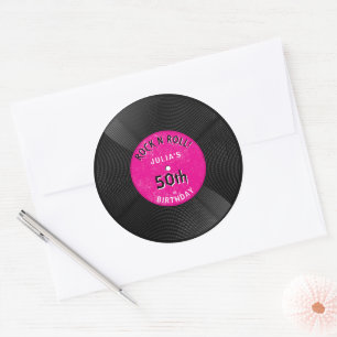 Retro Vinyl Record Rock N Roll Pink Birthday Classic Round Sticker