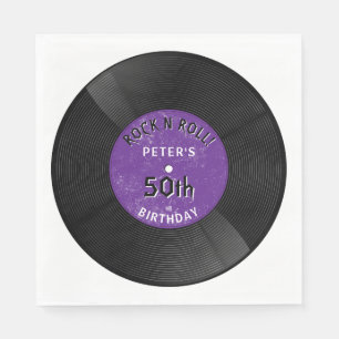 Retro Vinyl Record Rock N Roll Purple Birthday Napkins