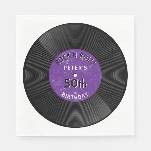 Retro Vinyl Record Rock N Roll Purple Birthday Napkins