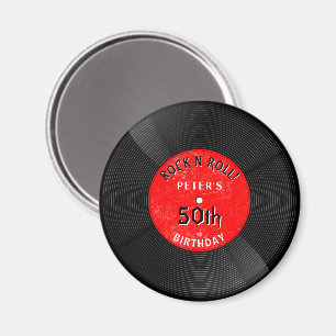 Retro Vinyl Record Rock N Roll Red Birthday Magnet