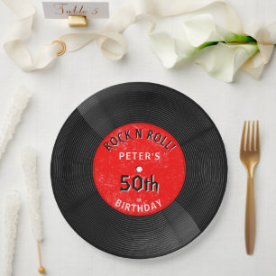 Retro Vinyl Record Rock N Roll Red Birthday Paper Plates