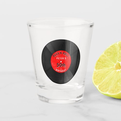 Retro Vinyl Record Rock N Roll Red Birthday Shot Glass