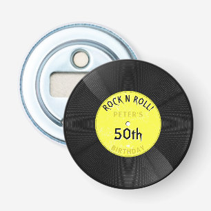 Retro Vinyl Record Rock N Roll Yellow Birthday Bottle Opener