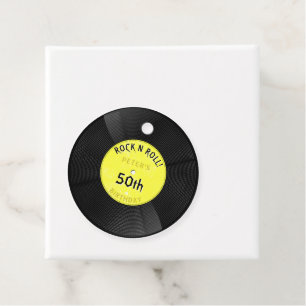 Retro Vinyl Record Rock N Roll Yellow Birthday Favor Tags