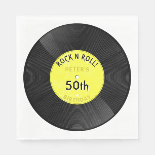 Retro Vinyl Record Rock N Roll Yellow Birthday Napkins