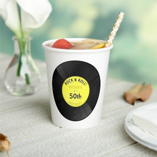 Retro Vinyl Record Rock N Roll Yellow Birthday Paper Cups