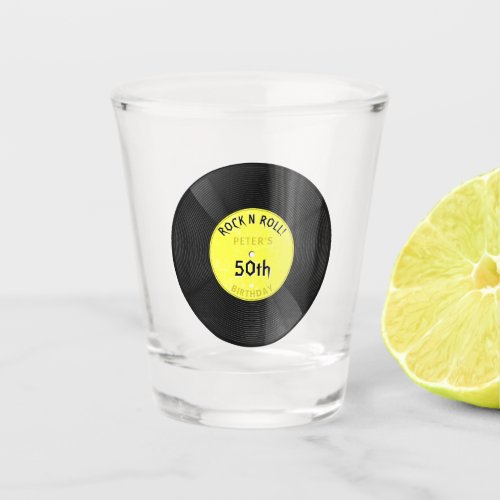 Retro Vinyl Record Rock N Roll Yellow Birthday Shot Glass