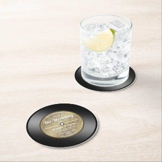 Retro Vinyl Record Save the Date Announcements Rou Round Paper Coaster