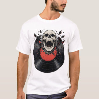 Retro Vinyl Record Skull  T-Shirt