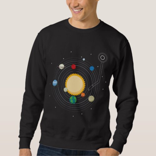 Retro Vinyl Record Solar System Space Planets Sun  Sweatshirt