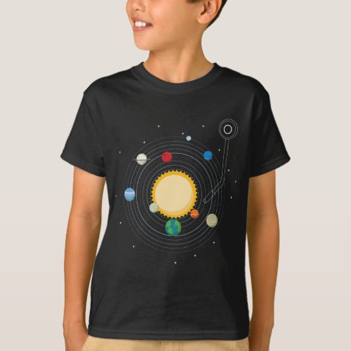 Retro Vinyl Record Solar System Space Planets Sun  T_Shirt