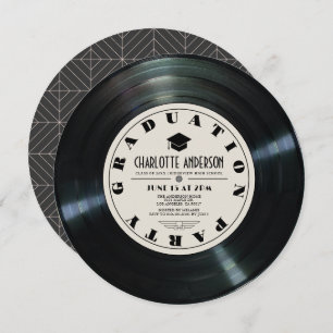 Retro Vinyl Record Tan Graduation Invitation