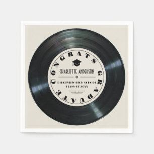 Retro Vinyl Record Tan Graduation Napkins