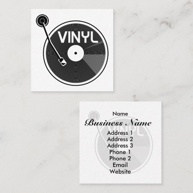 Retro Vinyl Record Turntable Square Business Card (Front/Back)
