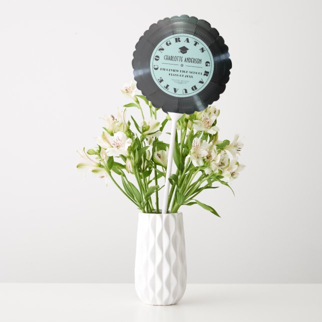 Retro Vinyl Record Turquoise Graduation Balloon (Vase)