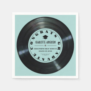 Retro Vinyl Record Turquoise Graduation Napkins