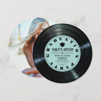 Retro Vinyl Record Turquoise Photo Graduation