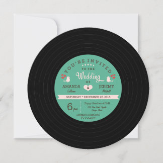 Retro Vinyl Record Wedding - Blush Pink Details Invitation