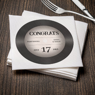 Retro Vinyl Record Wedding Congratulations Napkins