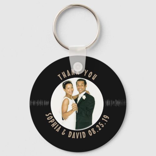 Retro Vinyl Record Wedding Favor Photo Thank You Keychain