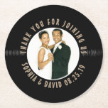 Retro Vinyl Record Wedding Favor Photo Thank You Round Paper Coaster<br><div class="desc">Retro Vinyl Record Wedding Favor Photo Thank You Round Paper Coaster.  Unique & novel design!  To change the text,  use the personalized option. Choose the customize option for more extensive text changes such as changes to the font,  font color,  or text size and layout. Adjust your photo to fit.</div>