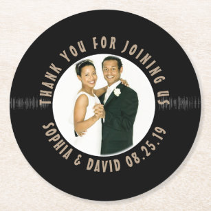 Retro Vinyl Record Wedding Favor Photo Thank You Round Paper Coaster
