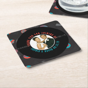 Retro Vinyl Record Wedding Favor Photo Thank You Square Paper Coaster