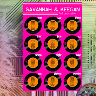 Retro Vinyl Record Wedding Hot Pink Seating Chart Foam Board